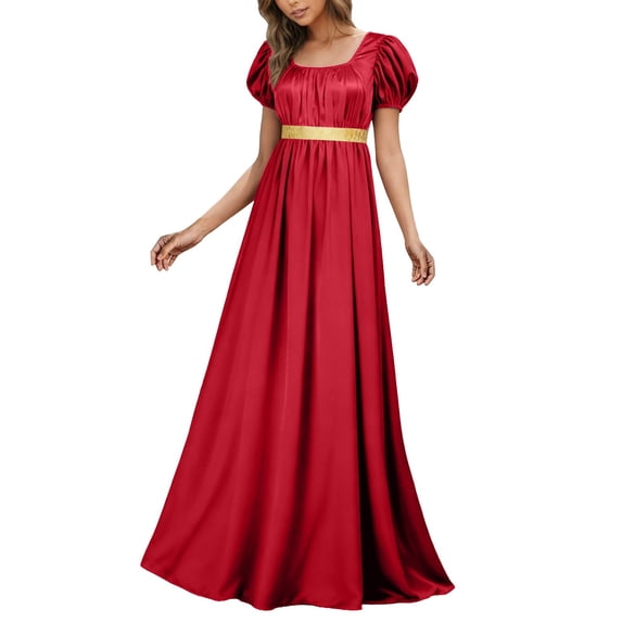 Regency Dresses for Women Empire Waist Puff Sleeve Evening Dress Victorian Fancy Tea Gown Halloween