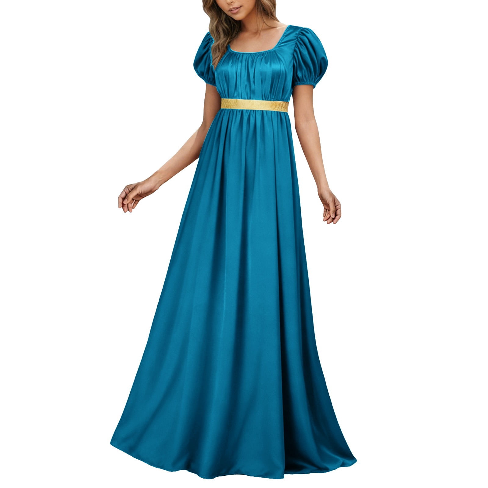 formal regency dress E Yan Dresses for Women Empire Waist Puff Sleeve Evening Victorian Fancy Tea Gown Halloween, Women's, Size: Small, Blue real regency era dress