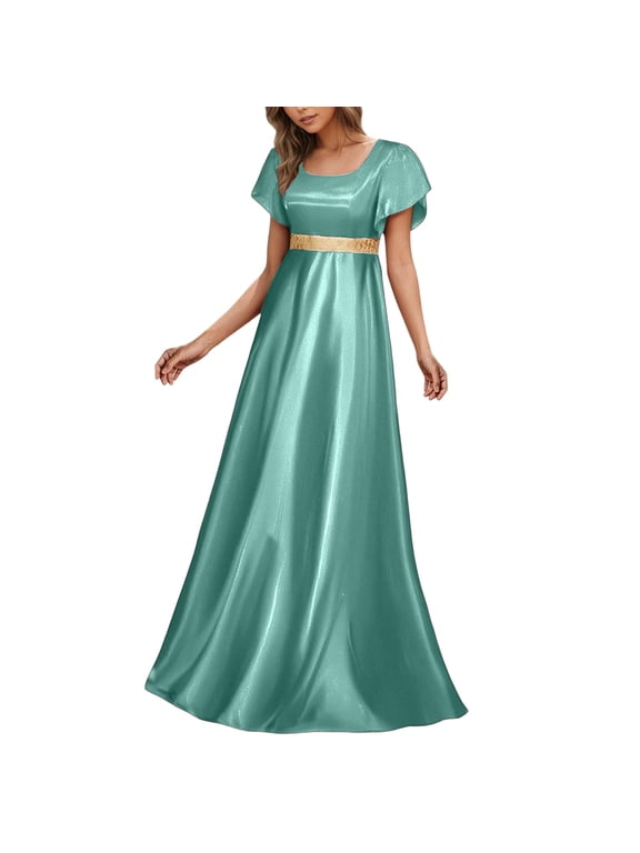 Regency Dresses for Women Empire Waist Puff Sleeve Evening Dress Victorian Fancy Tea Gown Halloween