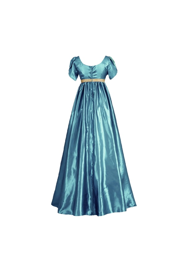 Regency Dresses for Women with Satin Sash Vintage Ruffled Puff Sleeve Victorian Empire Waist A-Line Dress Ball Gown
