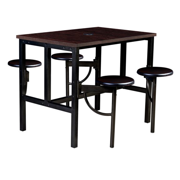 Romig Endure Standing Height Collaborative Table & Chair Set with 4 Pull-Out Stools, Walnut Top, Walnut Wood Seats