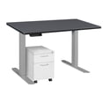 thumbnail image 1 of Esteem 48" Height Adjustable Power Desk with Single White Mobile Pedestal- Grey/Grey, 1 of 5