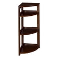 thumbnail image 1 of Niche Flip Flop 34 Inch Folding 3-Shelf Corner Bookcase, No Tools Assembly, Sturdy Solid Wood, Easy Setup, Space-Saving Bookshelf for Home, Office, Dorm, Living Room, Bedroom, Mocha Walnut Finish, 1 of 8