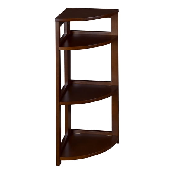 Niche Flip Flop 34 Inch Folding 3-Shelf Corner Bookcase, No Tools Assembly, Sturdy Solid Wood, Easy Setup, Space-Saving Bookshelf for Home, Office, Dorm, Living Room, Bedroom, Mocha Walnut Finish
