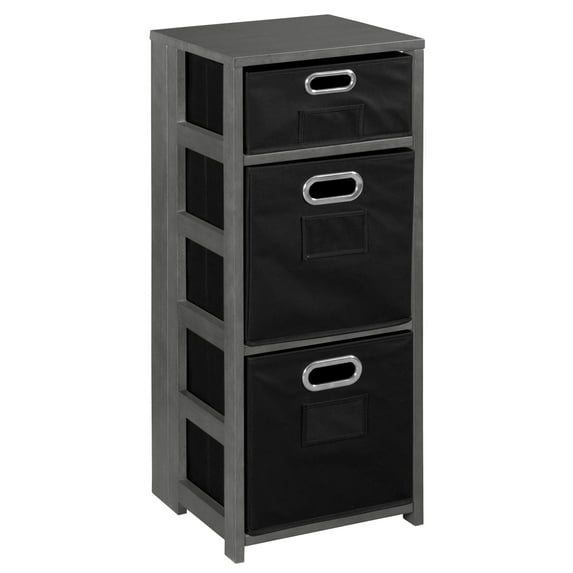Niche Regency Flip Flop 34 in. Square Folding Bookcase with Folding Fabric Bins- Grey/Black