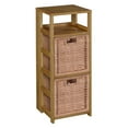 thumbnail image 1 of Regency Flip Flop 34 in Square Folding Bookcase with Wicker Storage Baskets- Medium Oak/Natural, 1 of 8