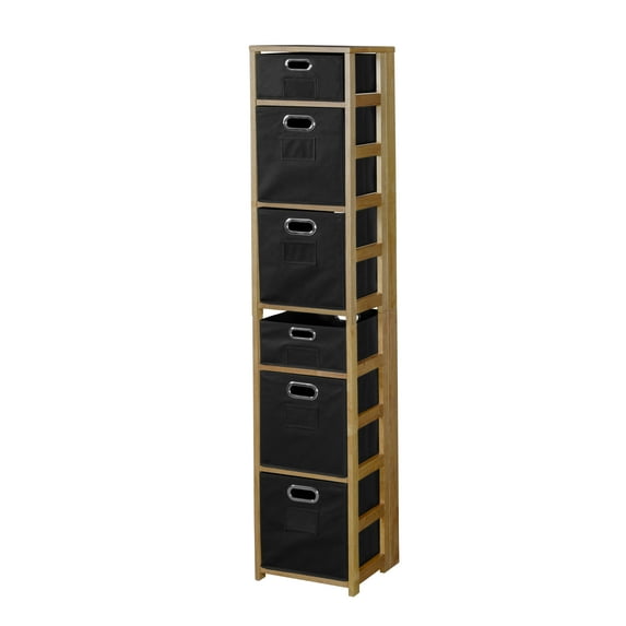 Regency Flip Flop 67 in Square Folding Bookcase with Folding Fabric Bins- Medium Oak/Black