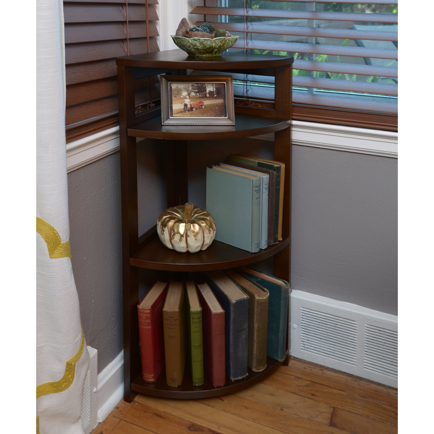 Mocha Walnut 34" Corner Folding Wood Bookcase