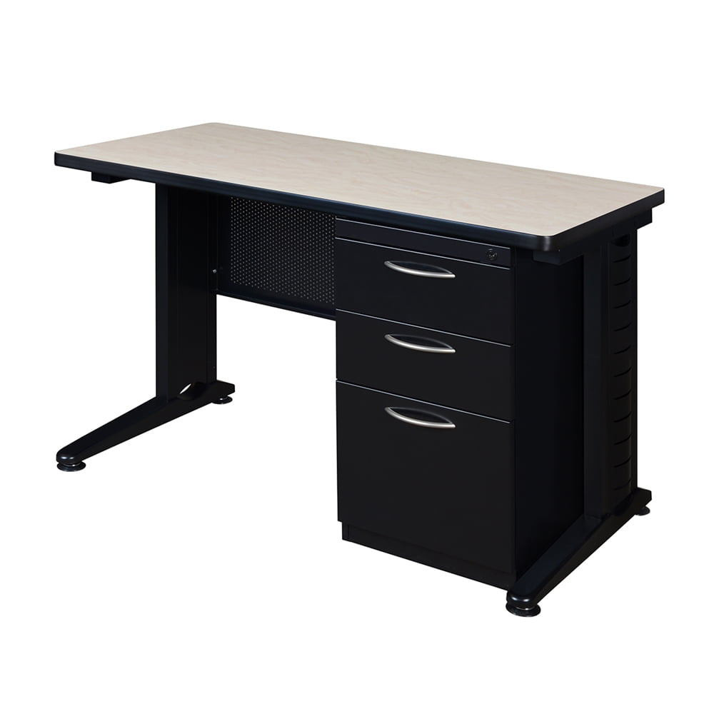 Maple Laminate 48'' Desk with Black Metal C-Legs and Filing Cabinet