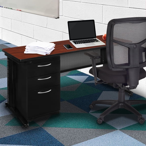 Regency Fusion 60 x 24 Teachers Desk with Single Pedestal Drawer Unit- Cherry