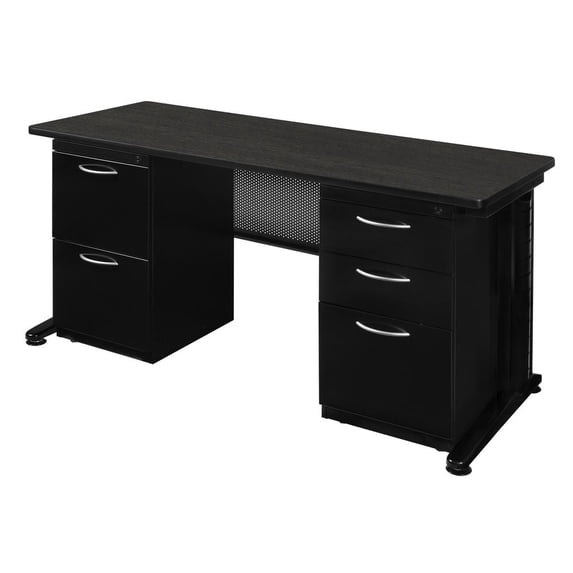 Regency Fusion 66 x 30 in. Teachers Desk with Double Pedestal Drawer Unit- Ash Grey