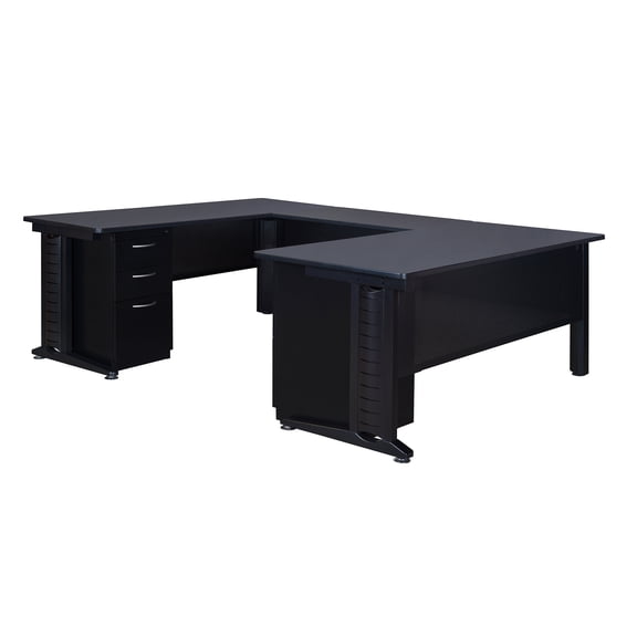 Regency Fusion 66" Double Pedestal U-Desk with 42" Bridge- Grey