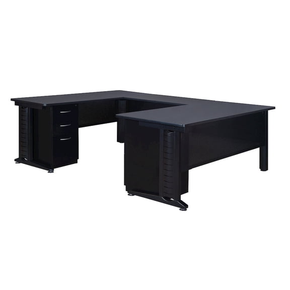 Regency 72 x 72 in. U Shaped Desk with Double Pedestal Drawer Unit- Grey