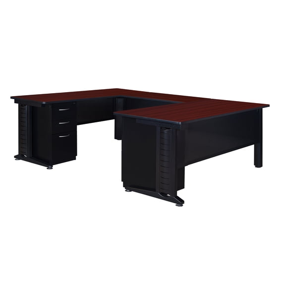 Regency 72 x 78 in. U Shaped Desk with Double Pedestal Drawer Unit- Mahogany