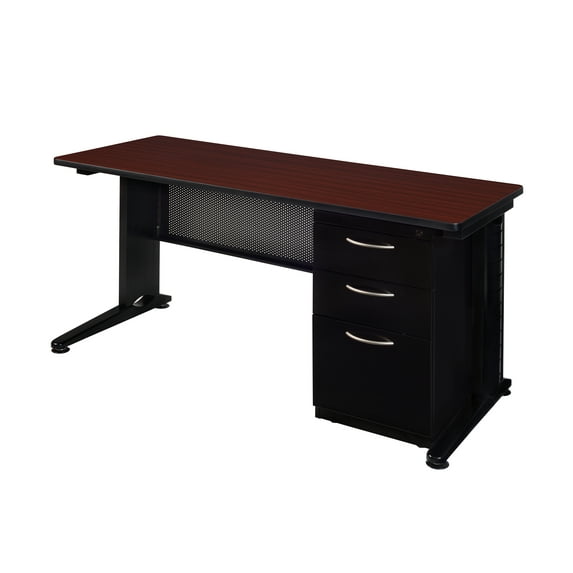 Regency Fusion 72 x 24 Teachers Desk with Single Pedestal Drawer Unit- Mahogany