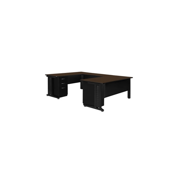 Regency Fusion 72 x 96 in. U Shaped Desk with Double Pedestal Drawer Unit- Neo Walnut
