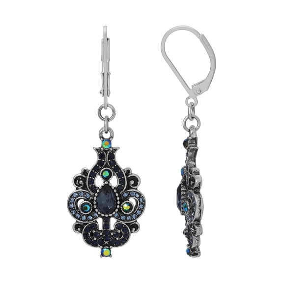Regency Giovane Iridescent AB Crystal Blue Stone Spade Drop Earrings