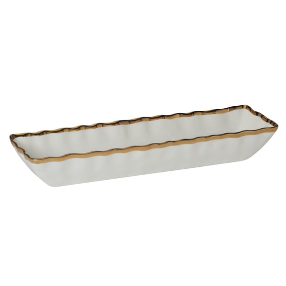 Regency Gold Porcelain Cracker Tray with Scalloped Edges & Metallic Gold Rim, 13" Elegant Serving Tray for Crackers, Breadsticks & Appetizers, Perfect for Holiday Gatherings, Entertaining & Everyday