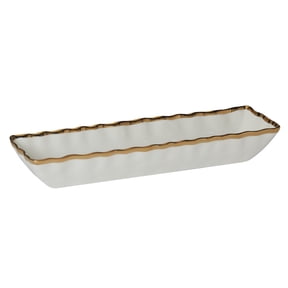 Regency Gold Porcelain Cracker Tray with Scalloped Edges & Metallic Gold Rim, 13" Elegant Serving Tray for Crackers, Breadsticks & Appetizers, Perfect for Holiday Gatherings, Entertaining & Everyday