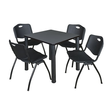 Regency Kee 30 in Square Breakroom Table- Grey Top, Black Legs, 4 M Stack Chairs- Black
