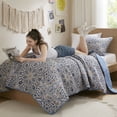 thumbnail image 1 of Regency Heights 2-Piece Twin/Twin XL Size Floral Boho Quilt Set, Blue Medallion Print Reversible Bedding Set, Twin Size Quilt with Sham, 1 of 10