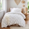 thumbnail image 1 of Regency Heights Twin/Twin-XL Textured Floral Comforter Set, Puffy Bow Tie Dorm Bedding Sets, 2-Piece White Elastic Ruching Comforter Bed Set with Sham for All Season, 1 of 10