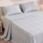 Regency Heights Flannel Cotton Sheet Set, 3-Piece Twin XL Bed Sheets with Pillowcase, Plaid Printed Sheet Bedding Sets, Light Green