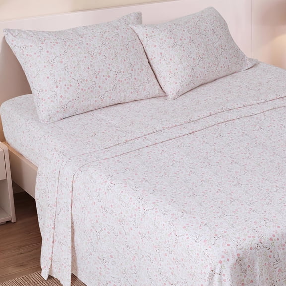 Regency Heights Flannel Cotton Sheet Set, 3-Piece Twin XL Bed Sheets with Pillowcase, Cat Printed Sheet Bedding Sets, Multicolor
