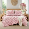 thumbnail image 1 of Regency Heights Full/Queen Textured Floral Comforter Set, Puffy Bow Tie Dorm Bedding Sets, 3-Piece Pink Elastic Ruching Comforter Bed Set with Sham for All Season, 1 of 10