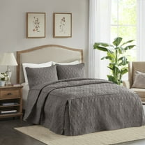 Madison Park 3-Piece King Quilt Bedspread Set Soft Embossed Bedding Set Split Corner Pleated Quilted Bed Cover,Grey