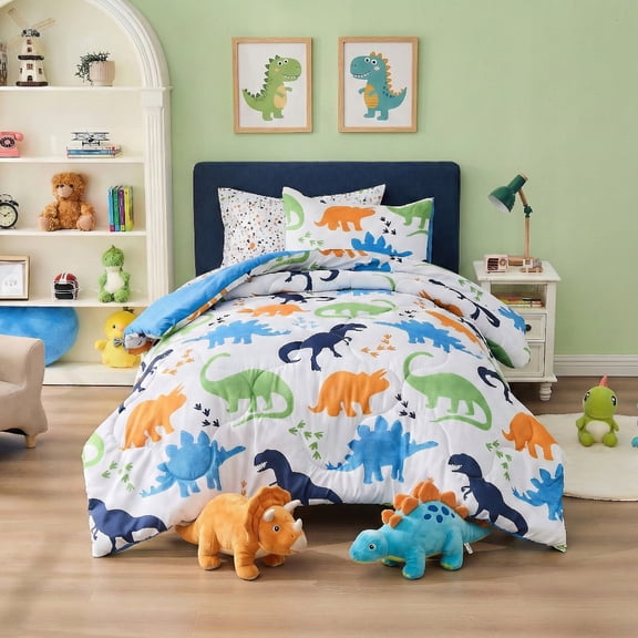 Regency Heights Dinosaur Comforter Set, Soft Microfiber Dino Bedding Set, 5 Pieces with Comforter, Sheets and Pillowcases, Twin