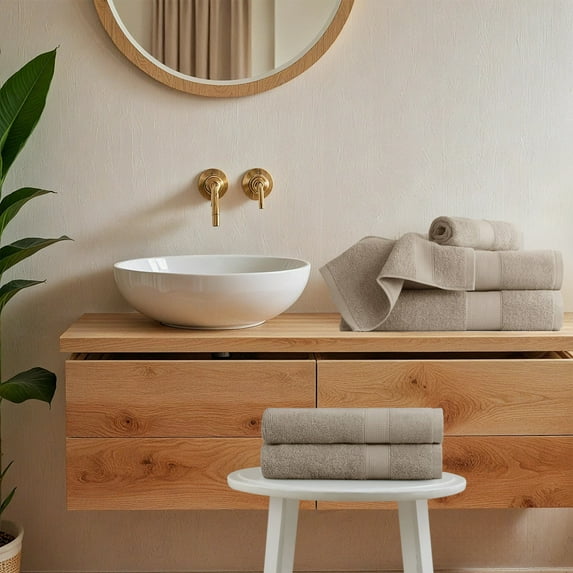 Regency Heights Bath Towel Set, 100% Turkish Cotton, Quick Dry, Super Absorbent Beige Bath Towels, Hand Towels, Wash Towels, Beige, 6-Piece