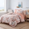 thumbnail image 1 of Regency Heights 6-Piece Twin Size Seersucker Comforter Set with Sheets, Textured Botanical Bed in a Bag for Dorm, Coral Reversible Bedding Comforter Set with Flat Sheet, Fitted Sheet with Side Pocket, 1 of 11