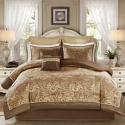 Regency Heights 8 Pieces Jacquard Comforter Set with Bedskirt and Decor Pillows, King, Brown