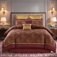 thumbnail image 1 of Regency Heights 8 Pieces Jacquard Comforter Set with Bedskirt and Decor Pillows, King, Red, 1 of 9