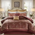 thumbnail image 1 of Regency Heights 8 Pieces Jacquard Comforter Set with Bedskirt and Decor Pillows, King, Red, 1 of 7