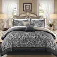 thumbnail image 1 of Regency Heights 8 Pieces Jacquard Comforter Set with Bedskirt and Decor Pillows, Queen, Black, 1 of 9