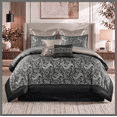 thumbnail image 1 of Regency Heights 8 Pieces Jacquard Comforter Set with Bedskirt and Decor Pillows, Queen, Black, 1 of 9