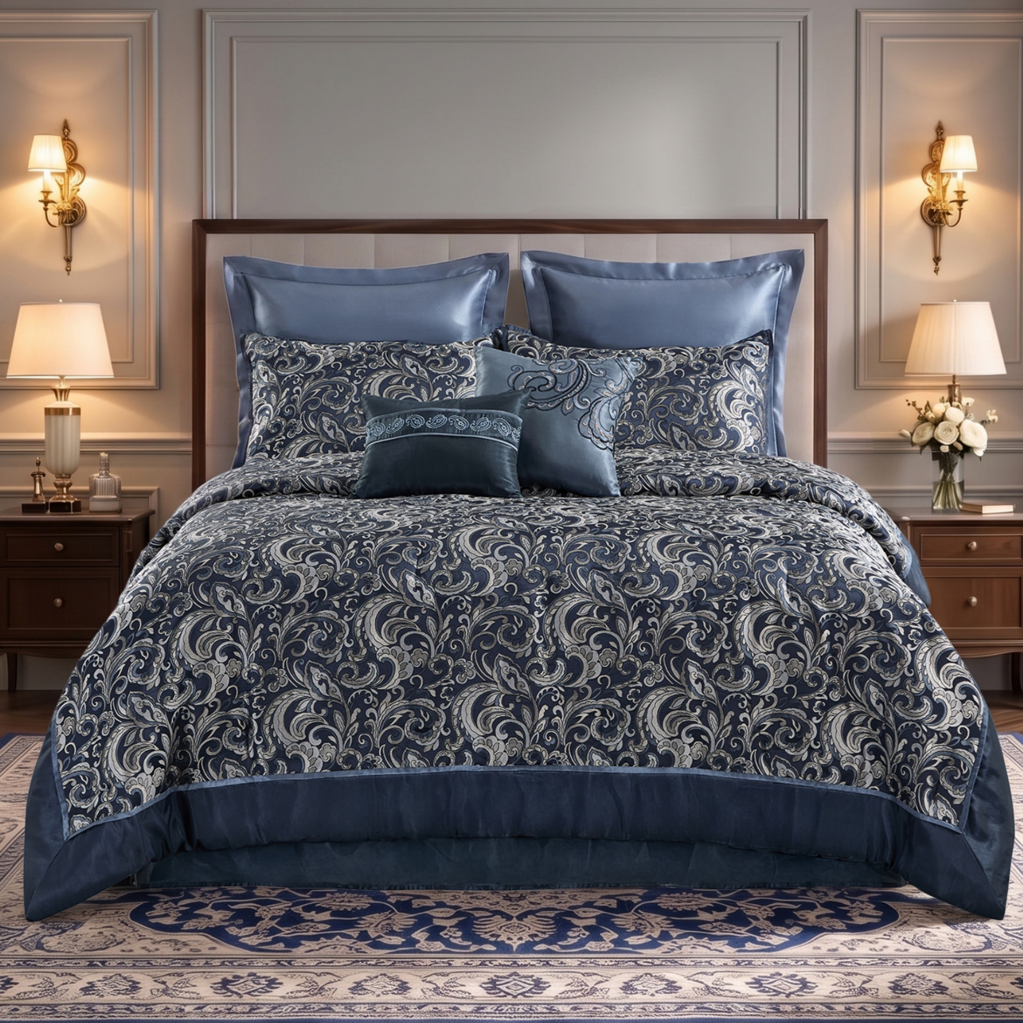 Regency Heights 8 Pieces Jacquard Comforter Set With Bedskirt And Decor Pillows Queen Navy: Quick Guide for Smart Shoppers