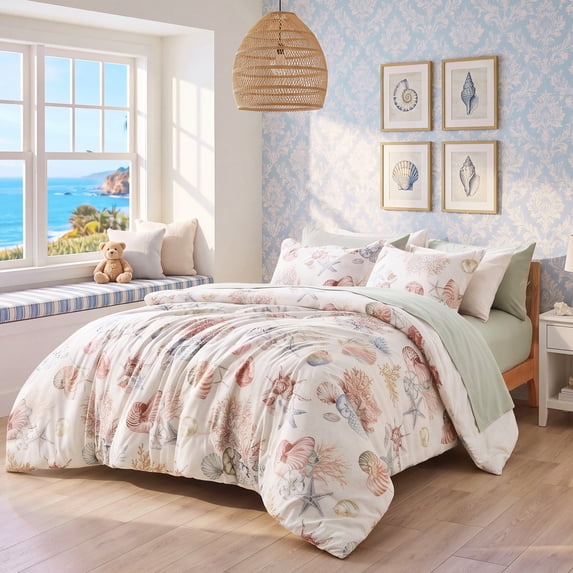 Regency Heights 9-Piece Coastal Comforter Set, Beach Themed Full Bed in a Bag for All Season, Ocean Nautica Bedding Comforter Set with Flat Sheet, Fitted Sheet with Side Pocket, Beige
