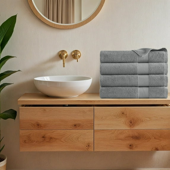 Regency Heights Bathroom Towel Set, Quick Dry Cotton Bathroom Towels, Charcoal, 27” x 54", 4-Piece