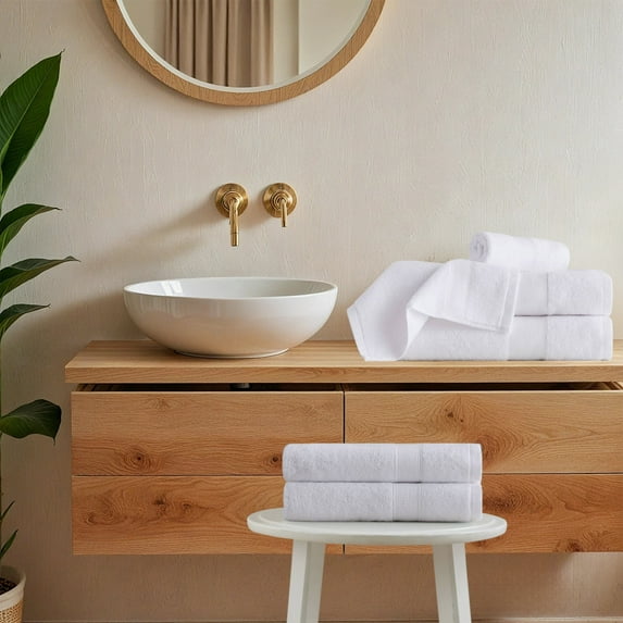 Regency Heights Bathroom Towel Set, Quick Dry Cotton Bathroom Towels, White, 6-Piece