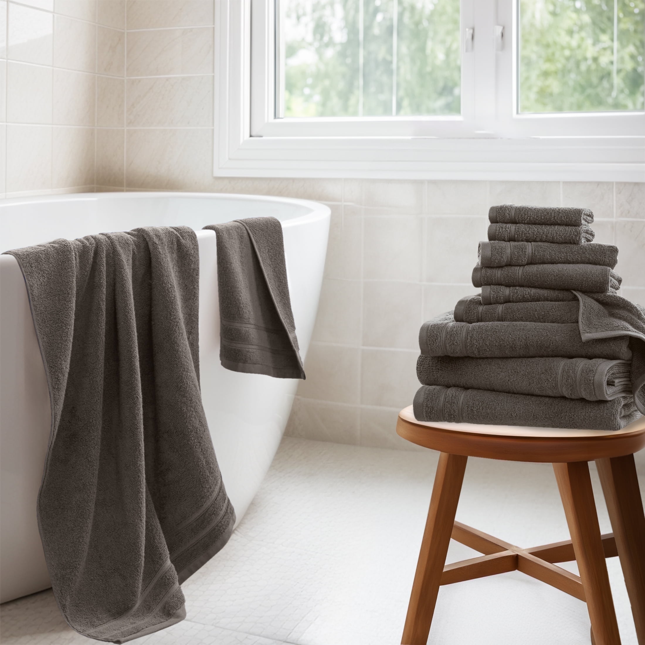 Regency Heights 12-Piece Quick Dry Cotton Bath Towels, Soft & Ultra Absorbent, Grey, Standard Towel Set