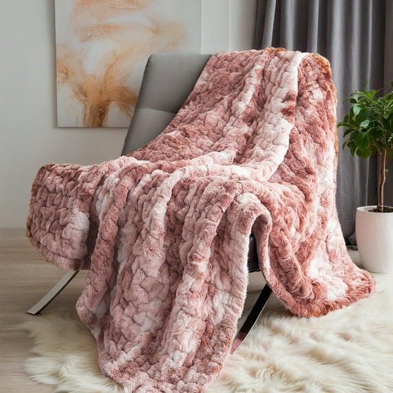 Regency Heights Extra Soft Fuzzy Faux Fur Throw Blanket, Ombre Reversible Shaggy Blanket, Fluffy Cozy Plush Fleece Blankets for Couch Sofa Bedroom, Gifts for Women Men 50x60" Pink