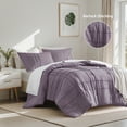 thumbnail image 1 of Regency Heights Cal King Comforter Set, Boho 3-Piece Pintuck Stitching Bedding Set, Soft Washed Pleated Bed Sets with Pillow Sham Purple, 1 of 10