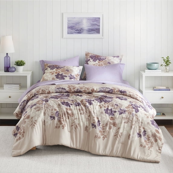 Regency Heights Cal King Comforter Set with Sheets, Soft Brushed Bed in A Bag with Diamond Printed Bed Sheetss, 7 Piece Bedding Sets with Flat Sheet and Fitted Sheet, Taupe