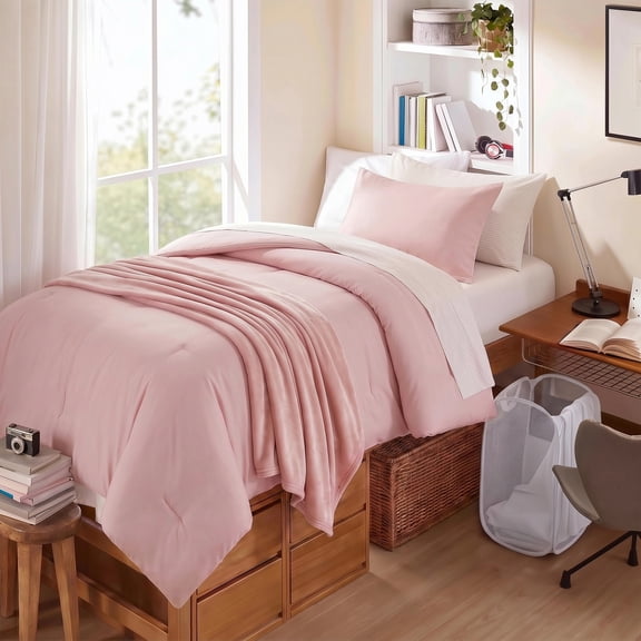 Regency Heights College Dorm Comforter Set Twin XL Size, Pink Bed in a Bag with Bath Towels, Laundry Basket, 9-Piece Dorm Bedding with Dorm Accessories