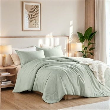 Regency Heights Full/Queen Comforter Sets, Reversible 3 Piece Extra Soft Bedding Set, Chambray Print Sage Green Comforter Bed Set with Pillow Shams