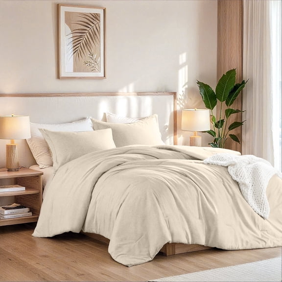 Regency Heights Full/Queen Comforter Sets, Reversible 3 Piece Extra Soft Bedding Set, Chambray Print Neutral Comforter Bed Set with Pillow Shams