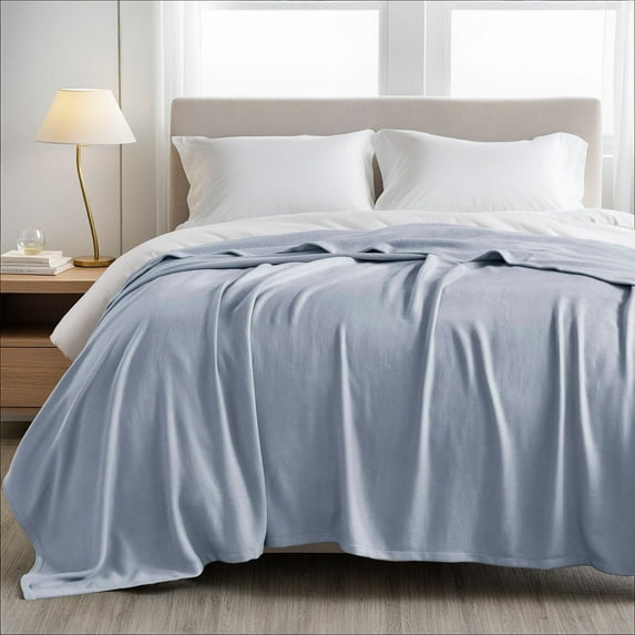Regency Heights Cozy Bamboo Cotton Blanket, Lightweight Blanket for Sofa Couch, All Season Breathable Bed Blanket for Hot Sleepers with Diamond Jacquard, Full/Queen, Light Blue